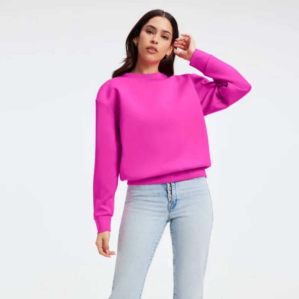 Good American Boyfriend Pink Crewneck Sweatshirt